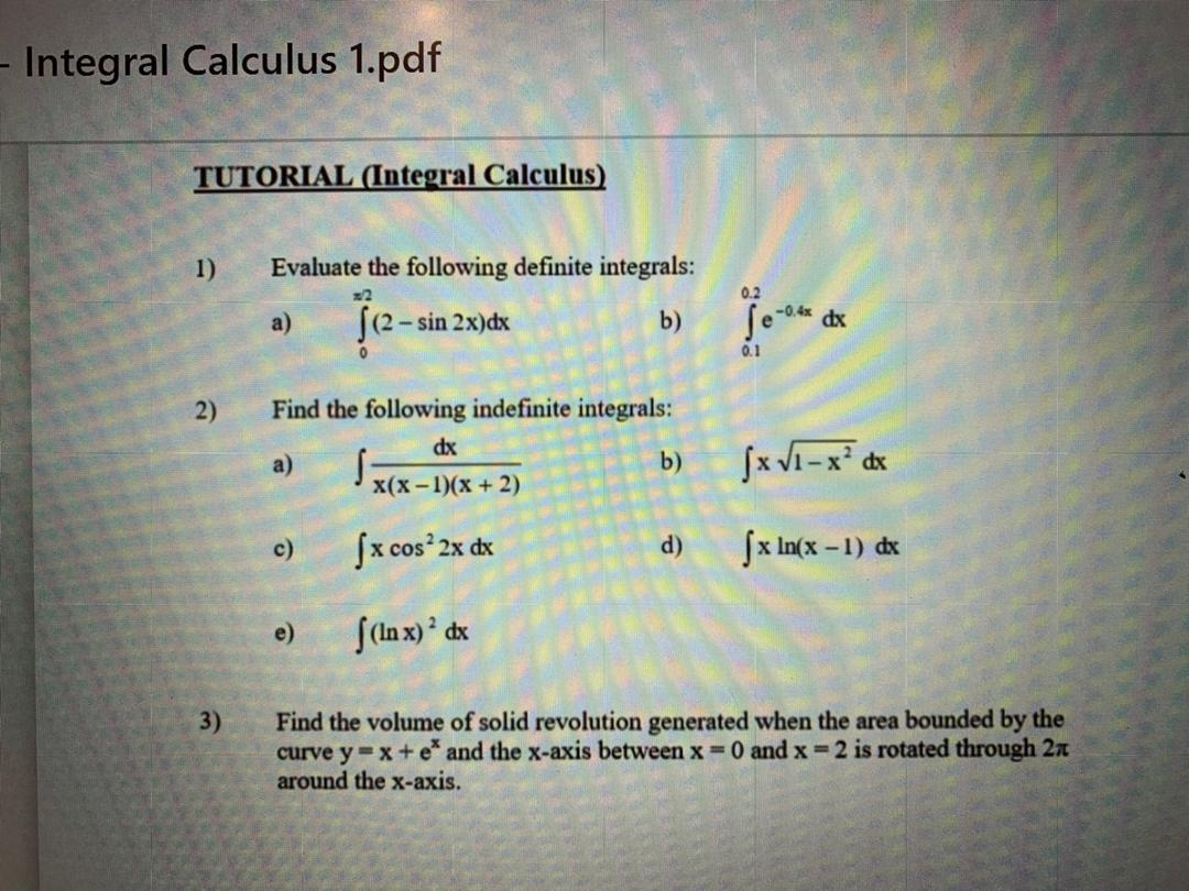 Integral Calculus 1 Pdf Tutorial Integral Chegg Com
