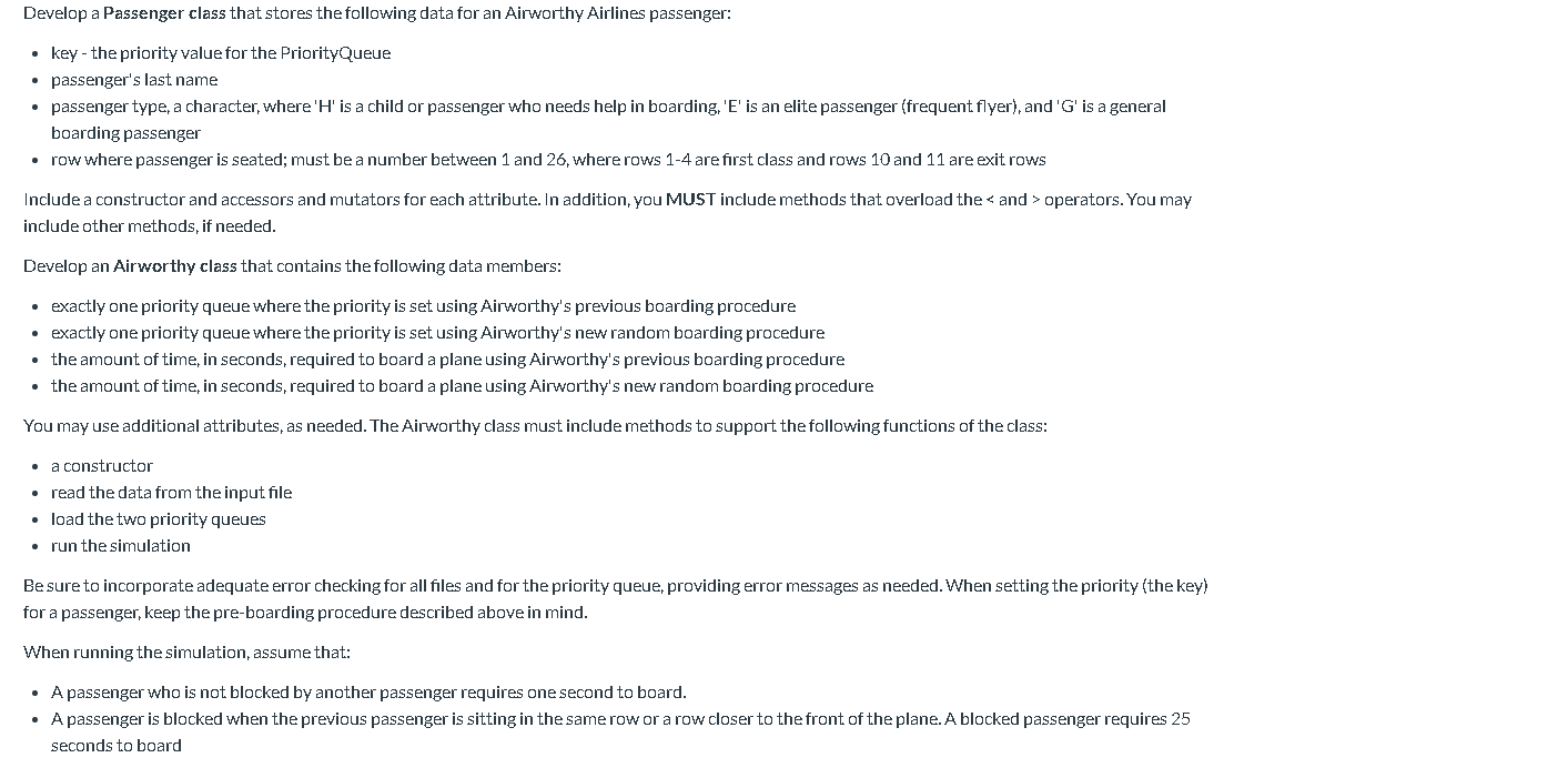 Solved For this project, we will simulate boarding | Chegg.com