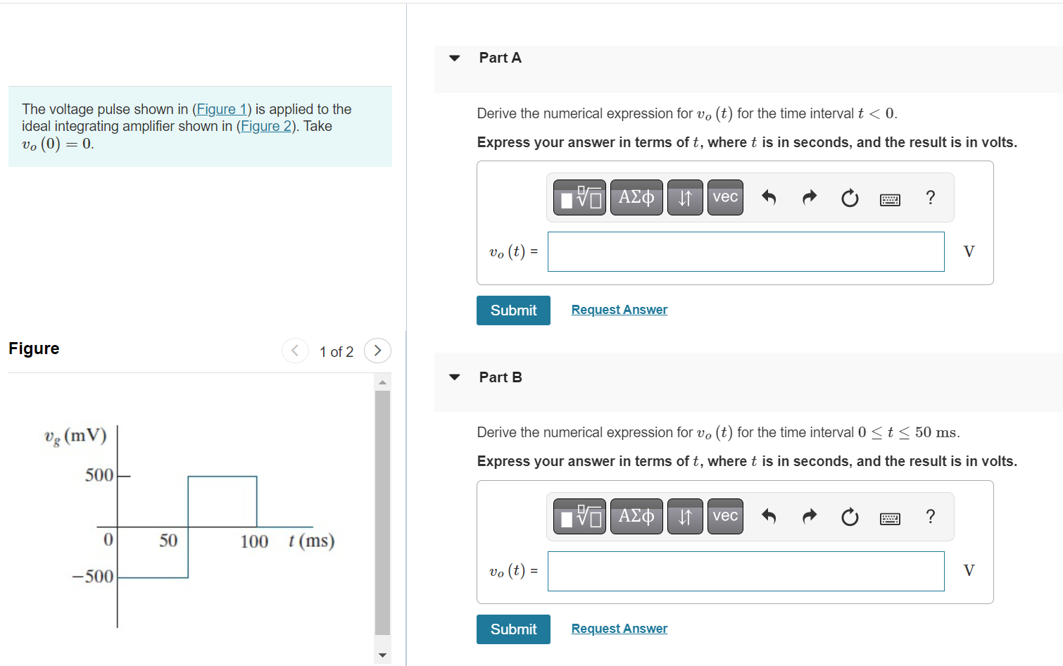 Solved The Voltage Pulse Shown In Ideal Integrating | Chegg.com