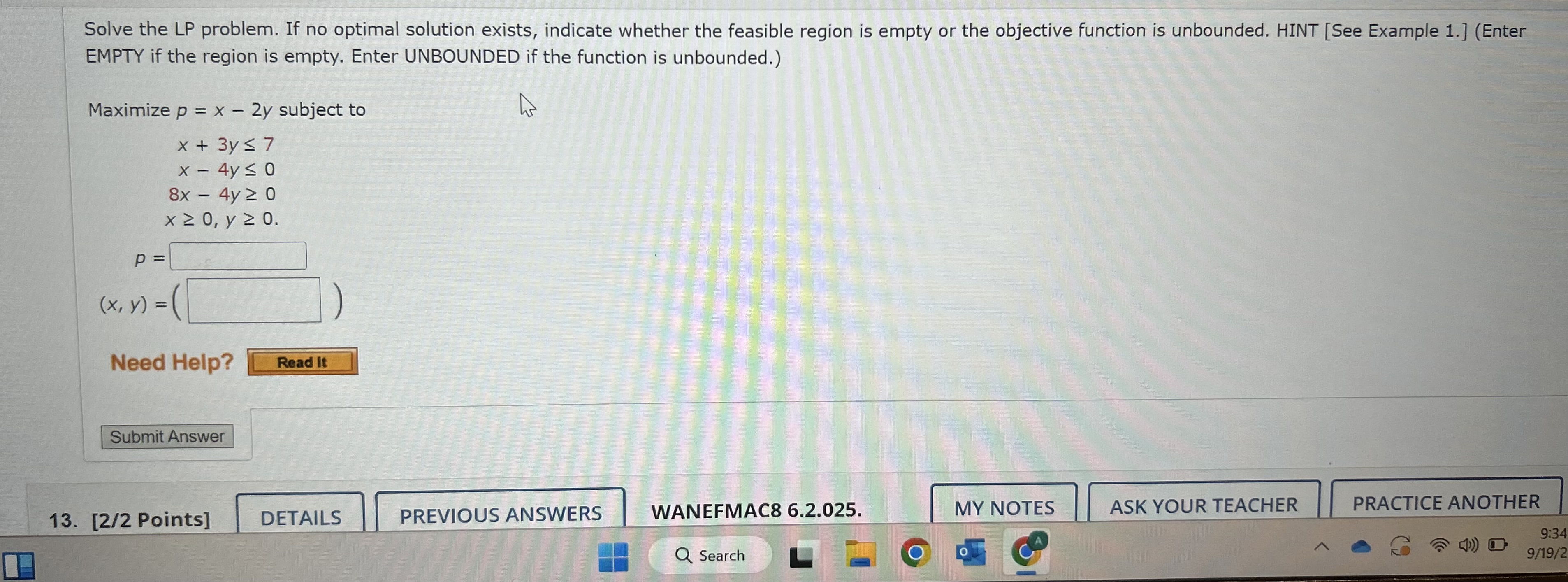 Solved Solve The LP Problem. If No Optimal Solution Exists, | Chegg.com