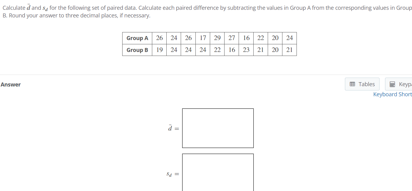 Solved Calculate dˉ and sd for the following set of paired | Chegg.com