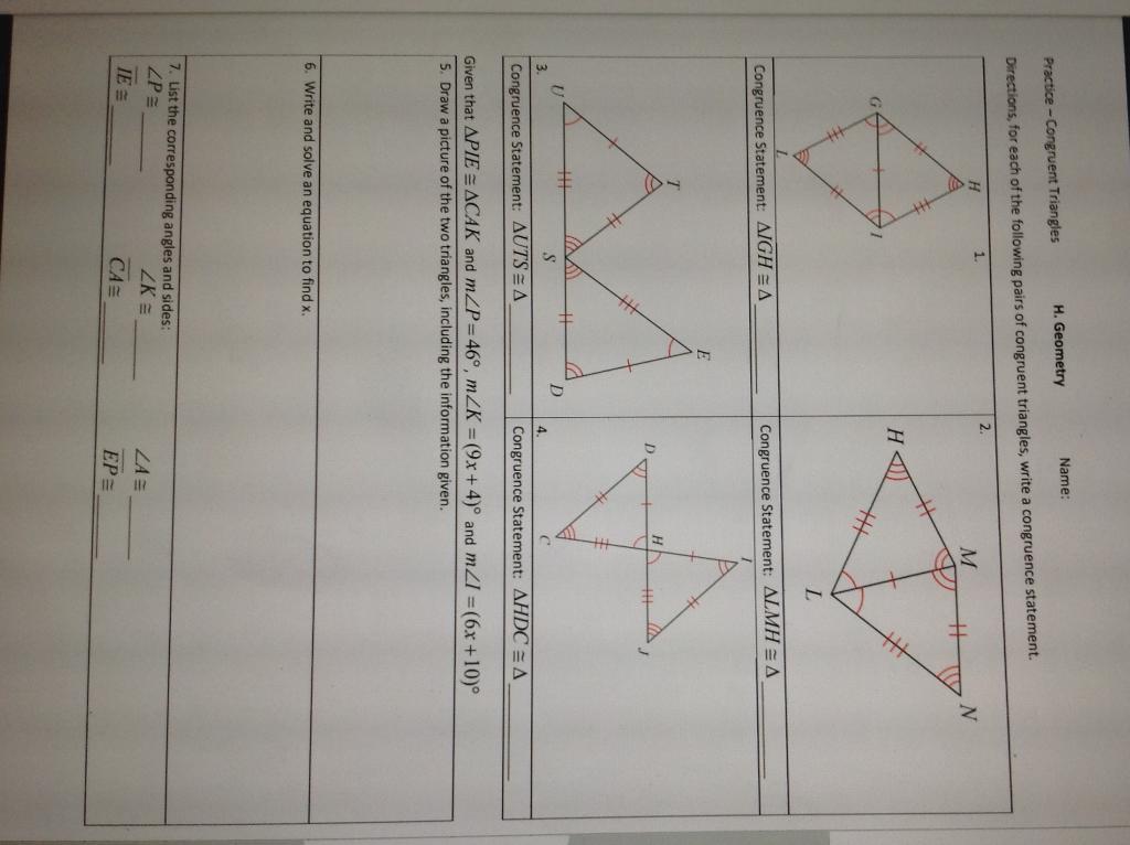 Solved H. Geometry Name: Practice - Congruent Triangles | Chegg.com