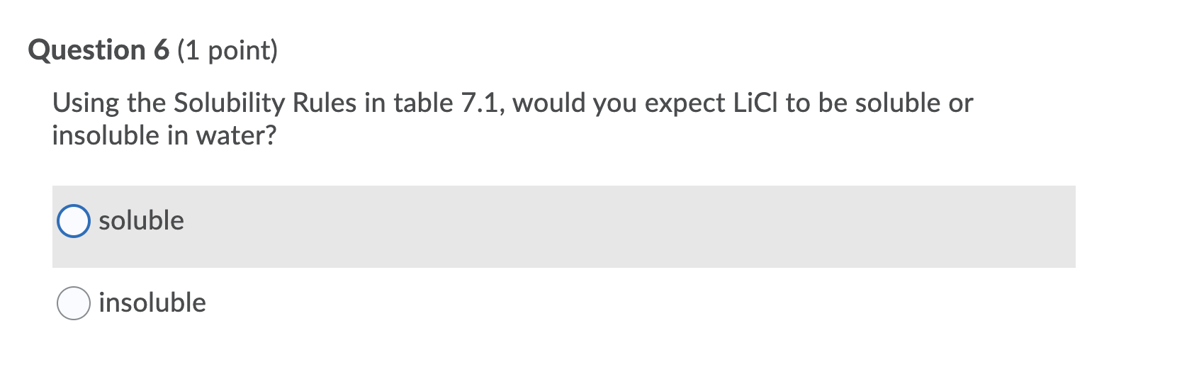 Solved Question 6 (1 point) Using the Solubility Rules in | Chegg.com