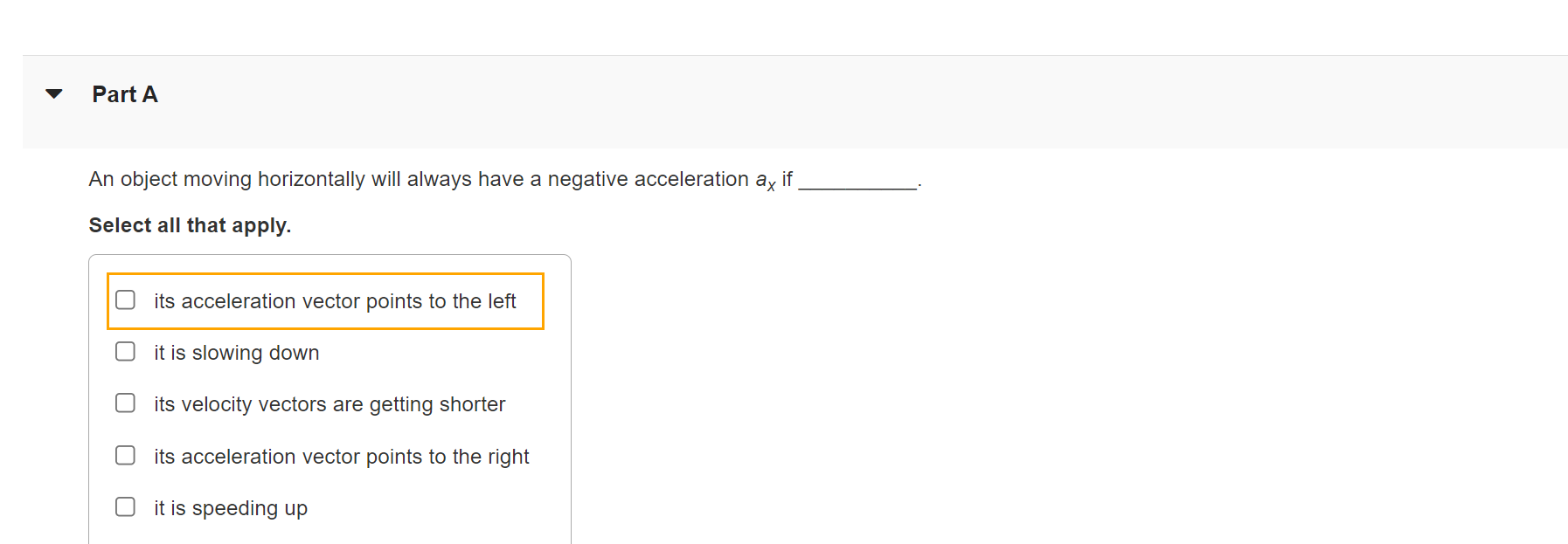 solved-v-part-a-an-object-moving-horizontally-will-always-chegg