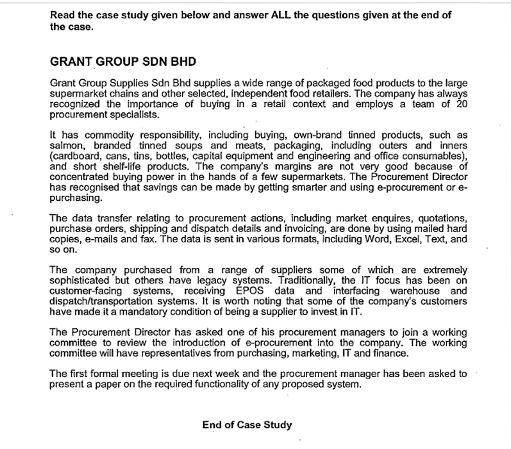 Solved Case Study Grant Group Sdn Bhd Question 1 Describe | Chegg.com