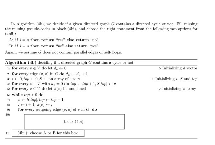 Solved In Algorithm (4b), we decide if a given directed | Chegg.com