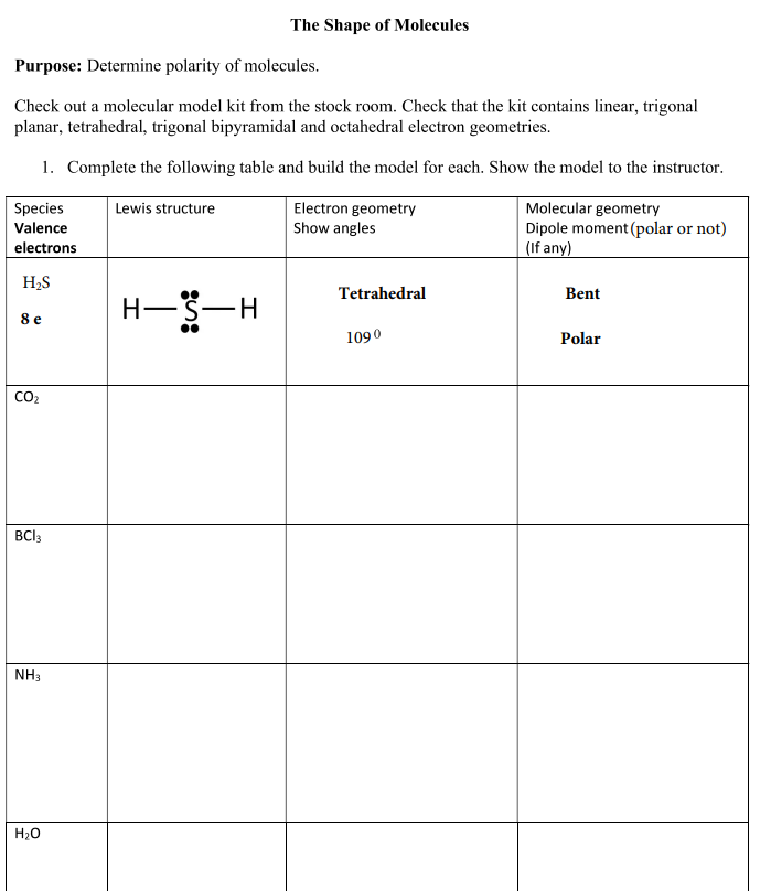 Solved The Shape Of Molecules Purpose: Determine Polarity Of | Chegg.com