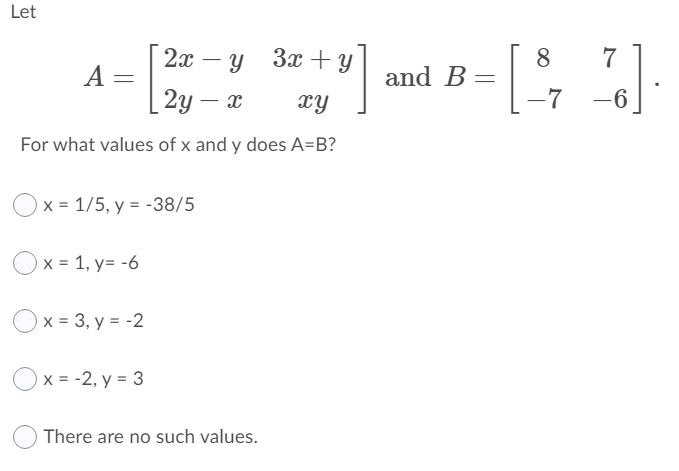 Let 8 7 A 2x Y 3x Y 2y 2 Hu And B B 7o 7 Chegg Com