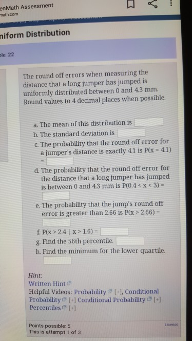 Solved En Math Assessment Math Com Niform Distribution Ol Chegg Com