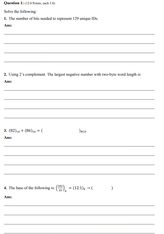 Solved Question 1: (12.0 Points; Each 3.0) Solve The | Chegg.com