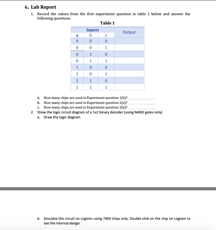 experiment 1 record the following lab results in the table