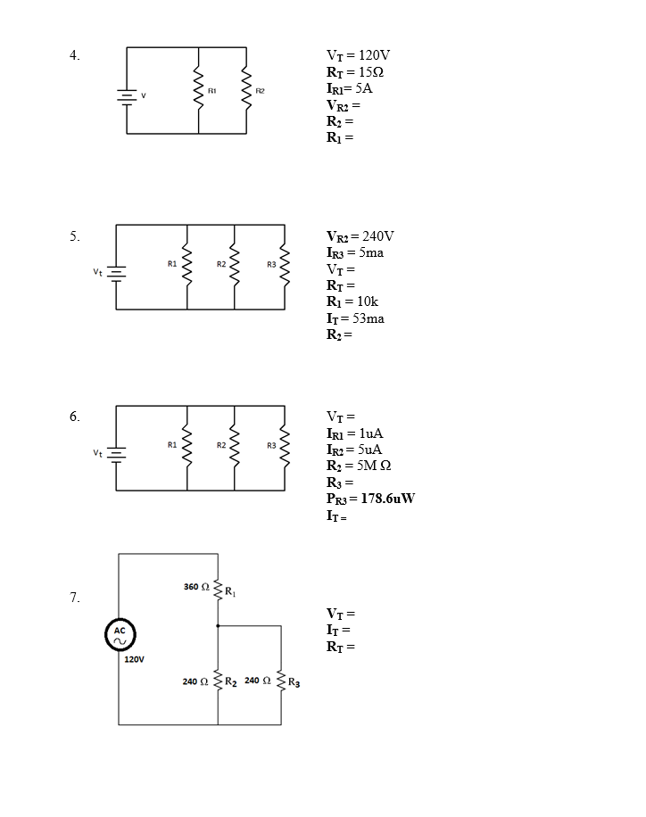 Solved 4. RI R2 VI = 120V RT = 1522 IRI=5A VR2 = R2 = Ri= w | Chegg.com