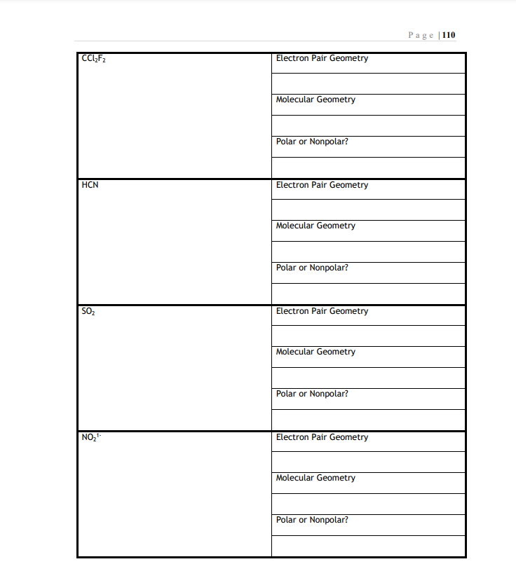 Solved Page 110 CC12F2 Electron Pair Geometry Molecular | Chegg.com