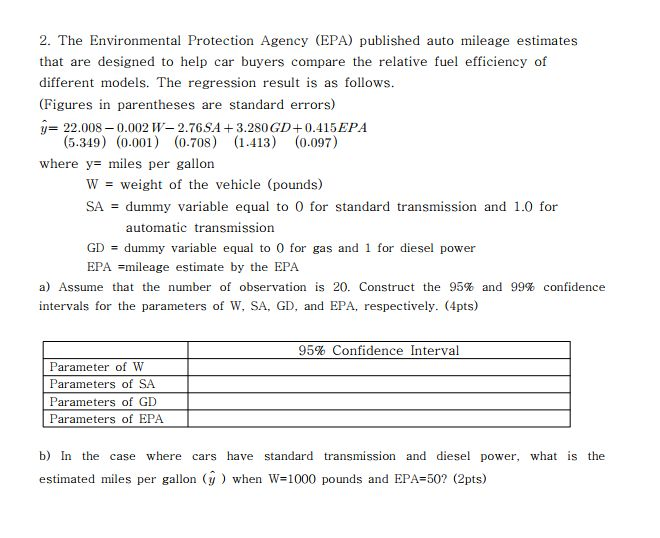 Solved 2. The Environmental Protection Agency (EPA) | Chegg.com