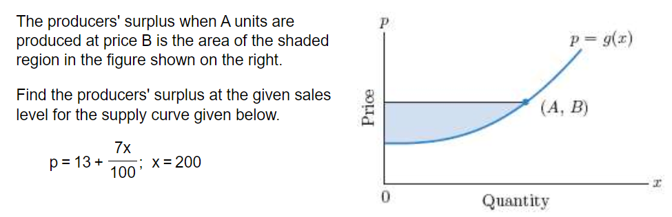 Solved The producers' surplus when A units are produced at | Chegg.com