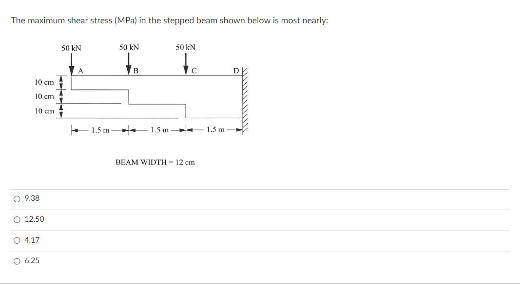 Solved The maximum shear stress (MPa) in the stepped beam | Chegg.com