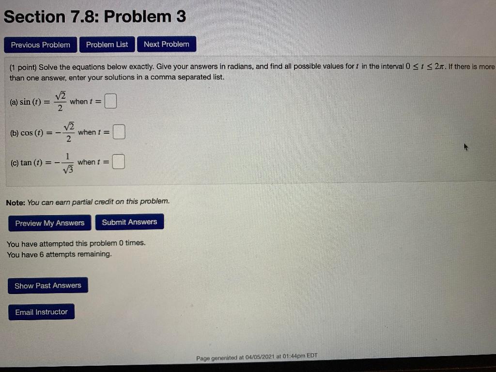 Solved Section 7.8: Problem 3 Previous Problem Problem List | Chegg.com