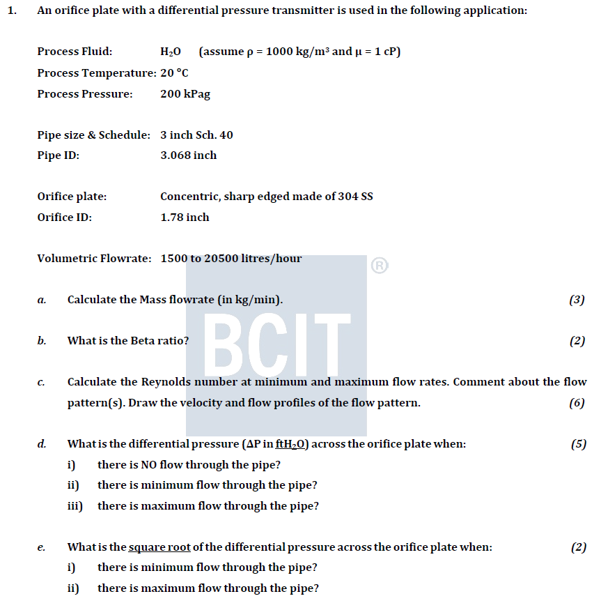 An orifice plate with a differential pressure | Chegg.com