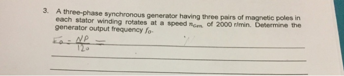 Solved A three-phase synchronous generator having three | Chegg.com