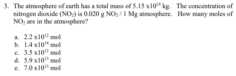 Solved 3. The atmosphere of earth has a total mass of 5.15 | Chegg.com