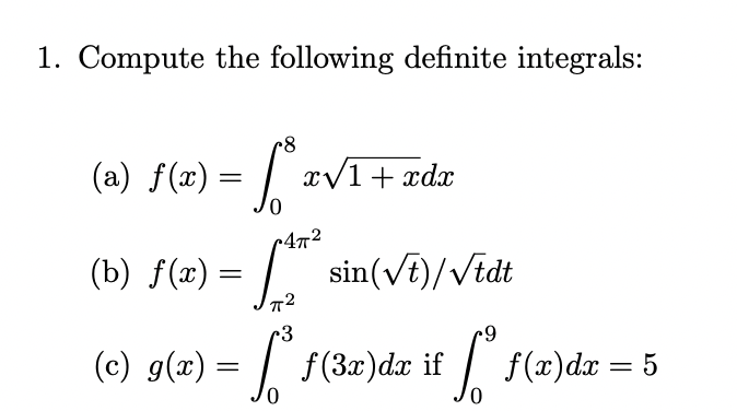 Solved Compute the following definite | Chegg.com