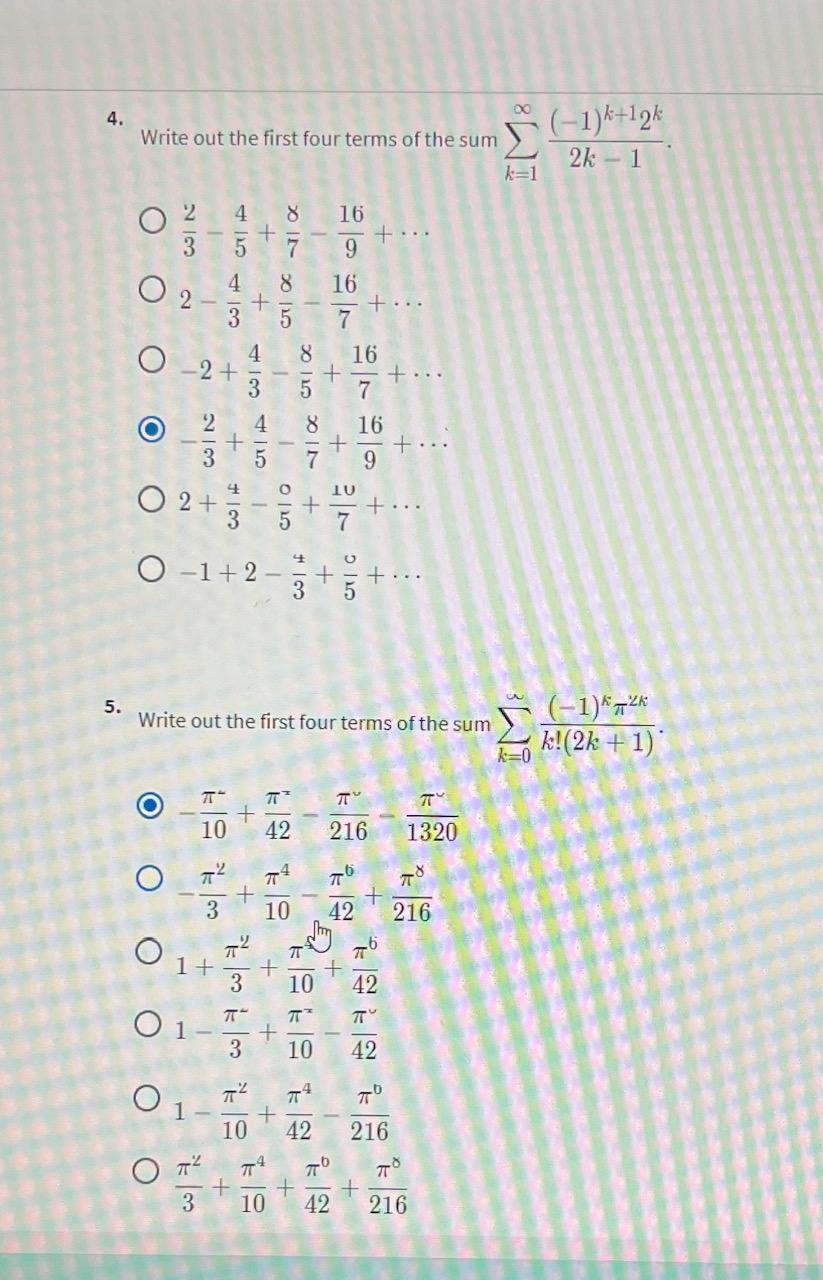Solved 4. Write out the first four terms of the sum | Chegg.com