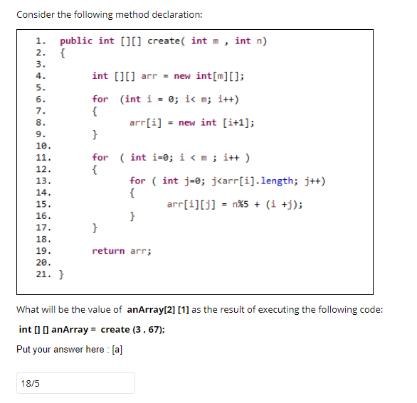 Solved Consider the following method declaration: 8. min 00 | Chegg.com