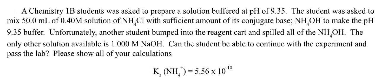 Solved A Chemistry 1B Students Was Asked To Prepare A | Chegg.com