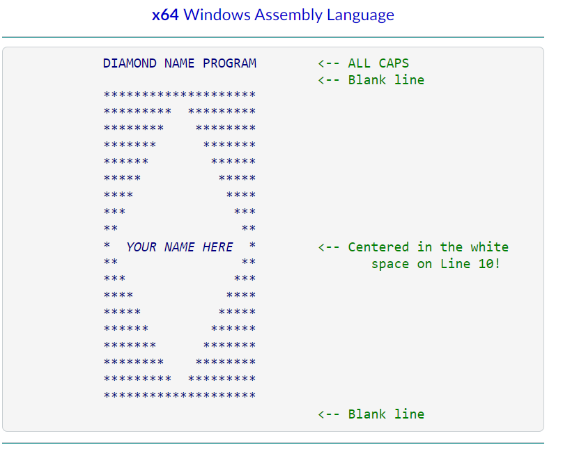 x64 Windows Assembly Language DIAMOND NAME PROGRAM | Chegg.com