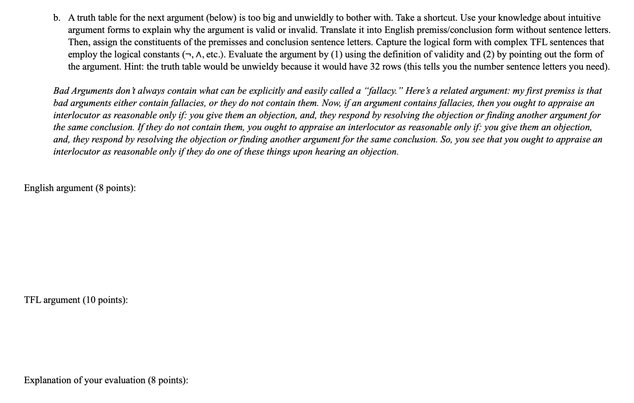 Solved b. A truth table for the next argument (below) is | Chegg.com