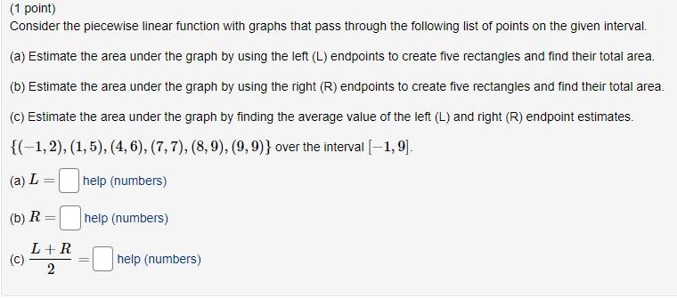 Solved (1 point) Consider the piecewise linear function with | Chegg.com