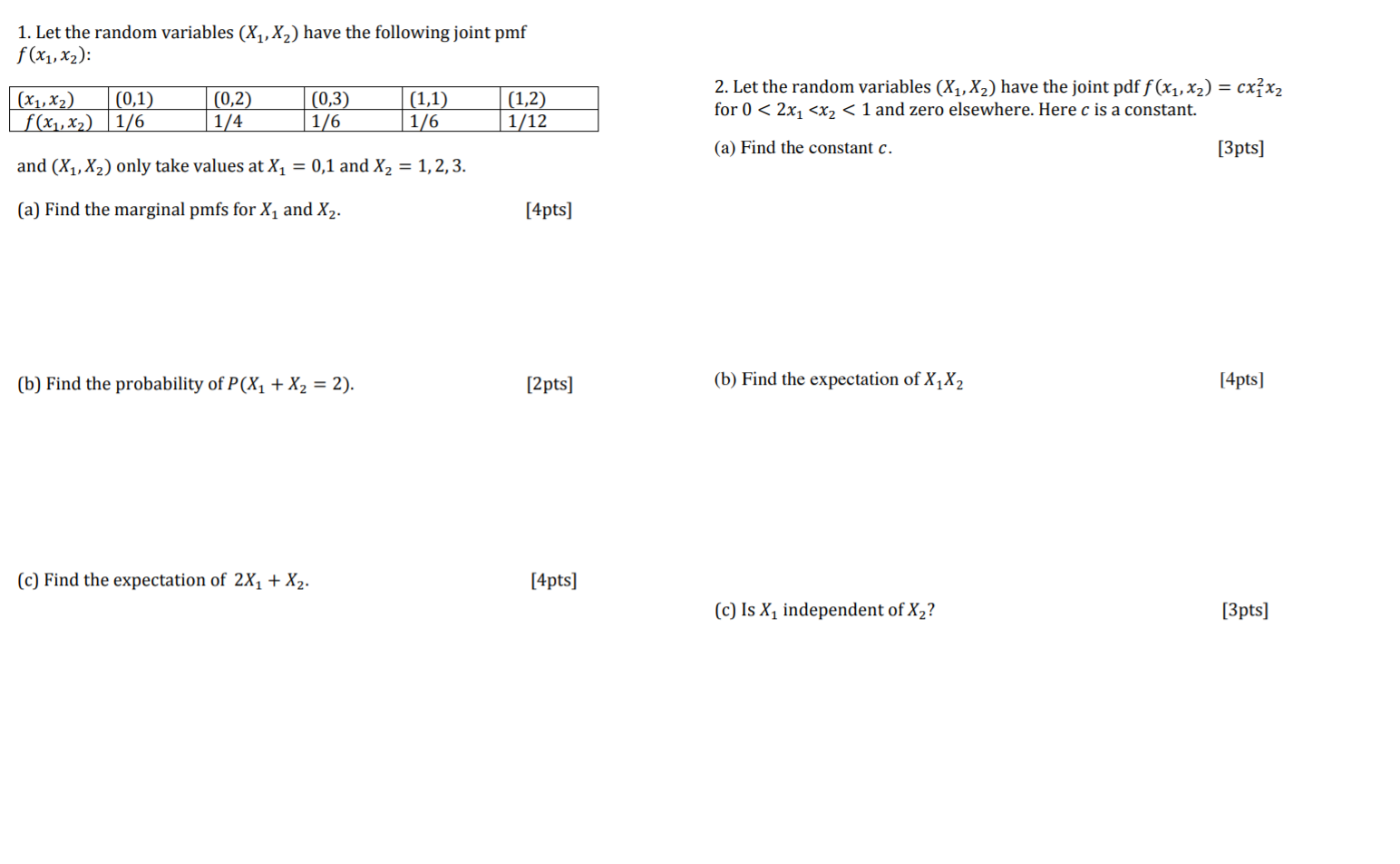 Solved 1. Let the random variables (X ,X2) have the | Chegg.com