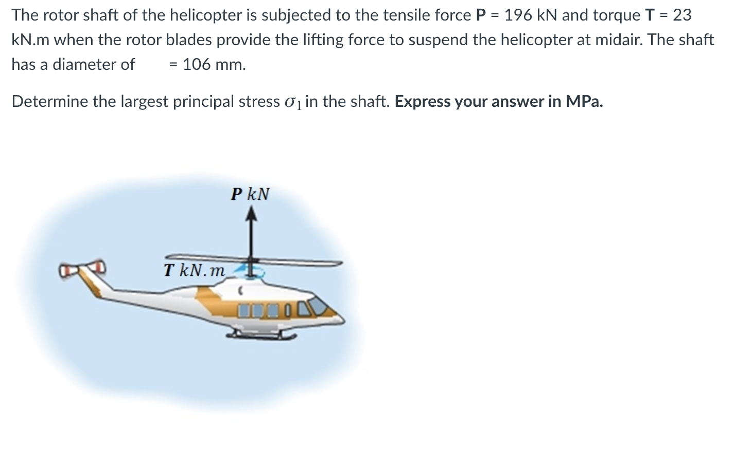 Solved The rotor shaft of the helicopter is subjected to the | Chegg.com