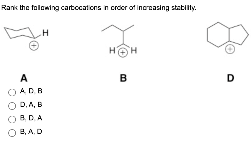Solved Rank the following carbocations in order of | Chegg.com