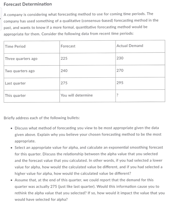 Solved Forecast Determination A company is considering what