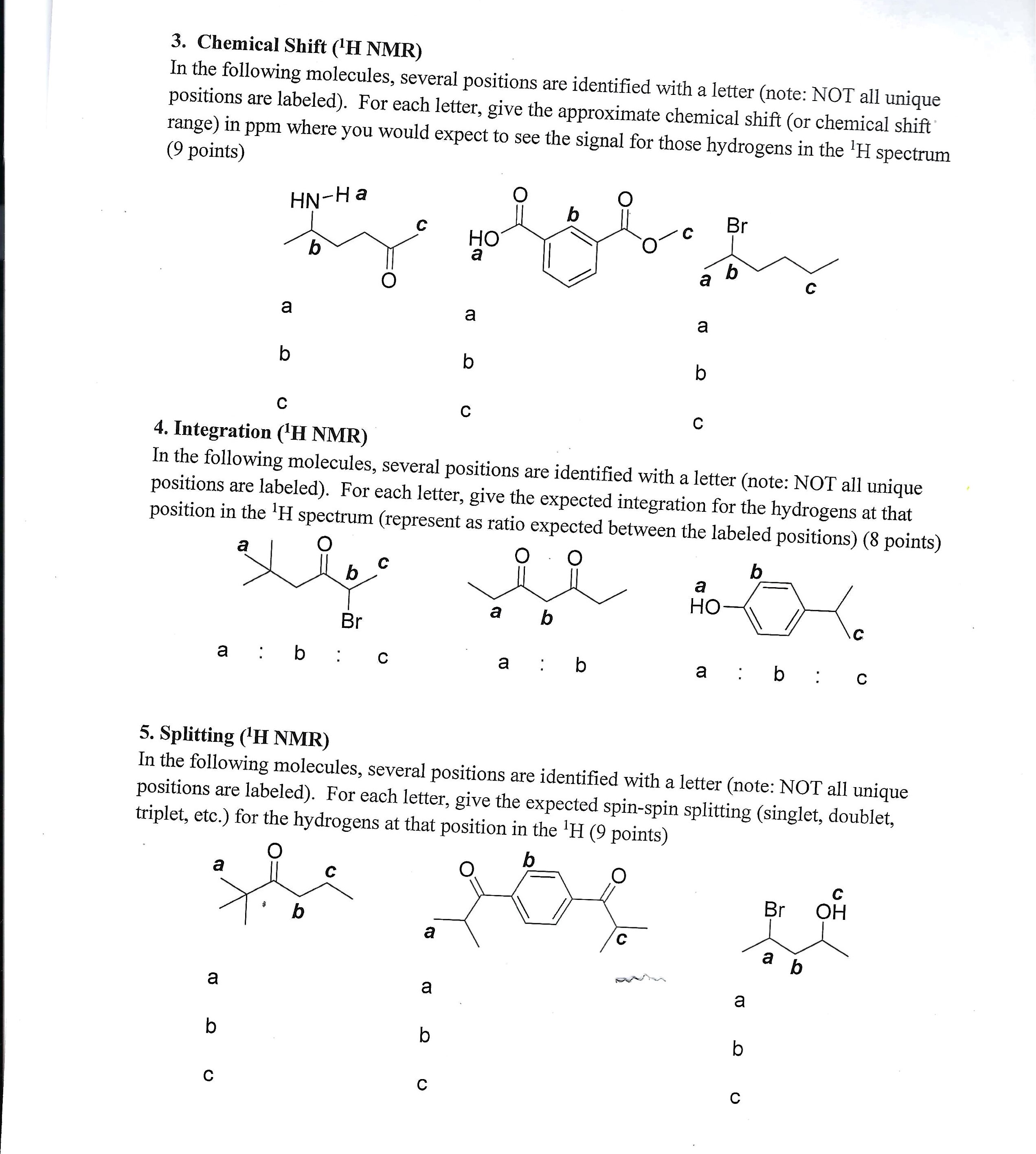 Solved Predicting Nmr Worksheet 1. Expected Signals ( 1h Nmr 