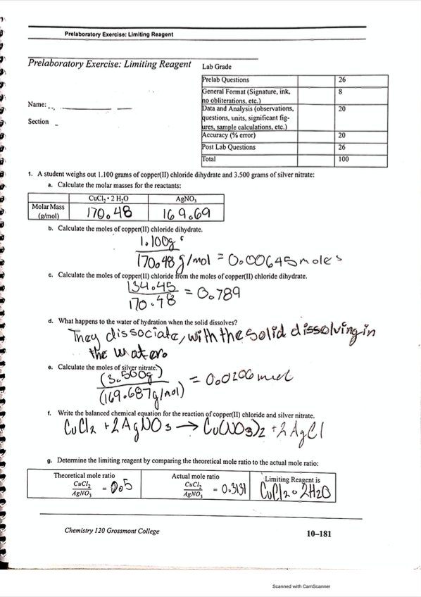 Solved Prelaboratory Exercise Limiting Reagent Chegg Com