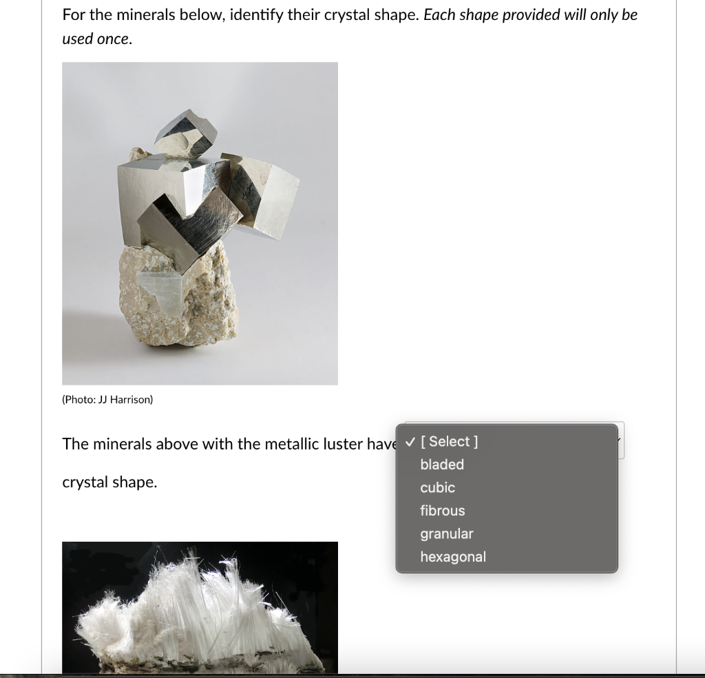 Solved For the minerals below, identify their crystal shape. | Chegg.com