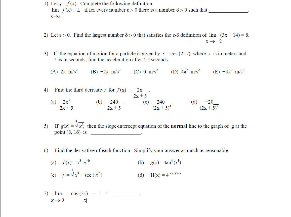 Solved 1 Let Y F X Complete The Following Definition Chegg Com