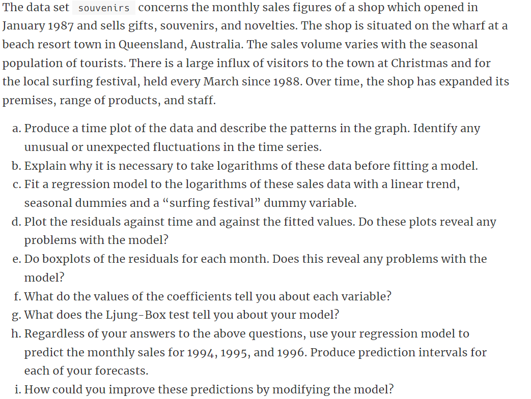 Solved Using the fpp3 library in R for the souvenirs tsibble | Chegg.com