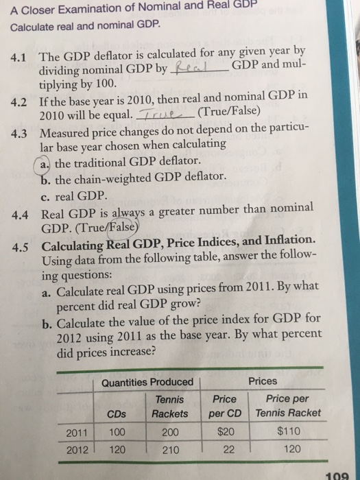 Solved A Closer Examination of Nominal and Real GDP | Chegg.com