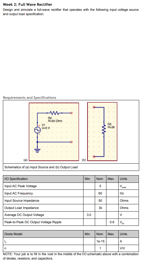 Solved Week 2: Full Wave Rectifier Design and simulate a | Chegg.com
