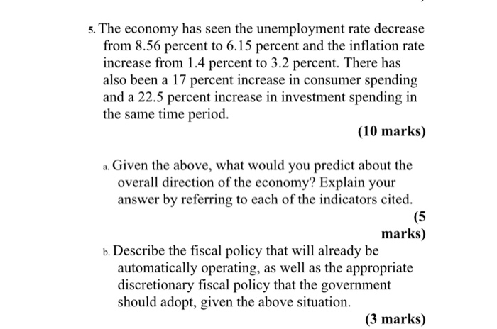 Solved S. The Economy Has Seen The Unemployment Rate | Chegg.com