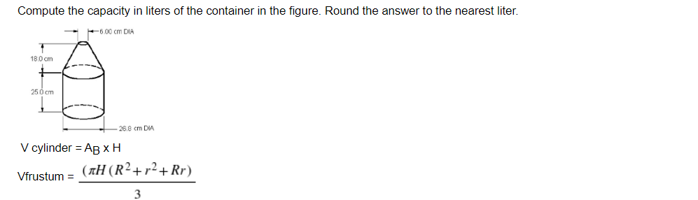 Solved Compute the capacity in liters of the container in | Chegg.com
