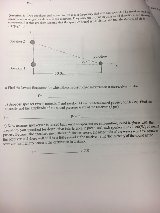 Solved Two speakers emit sound in phase at a frequency that