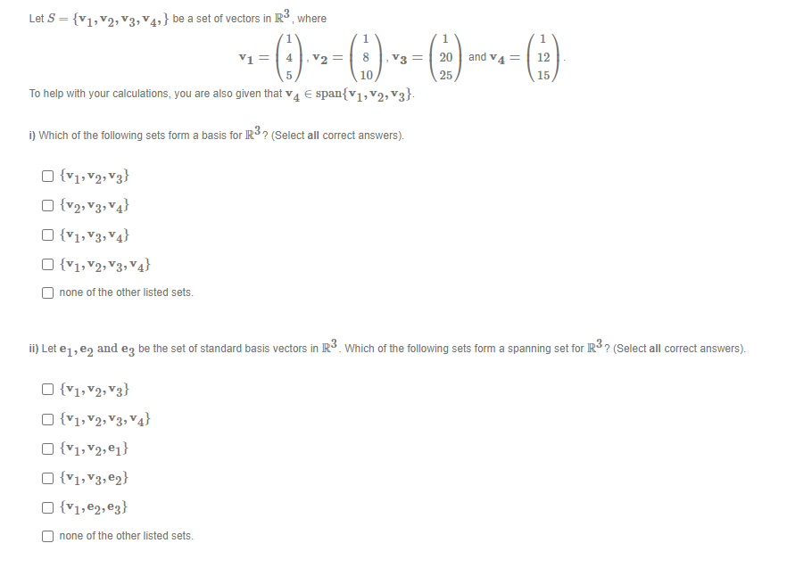 Solved Let S={v1,v2,v3,v4,} be a set of vectors in R3, where | Chegg.com