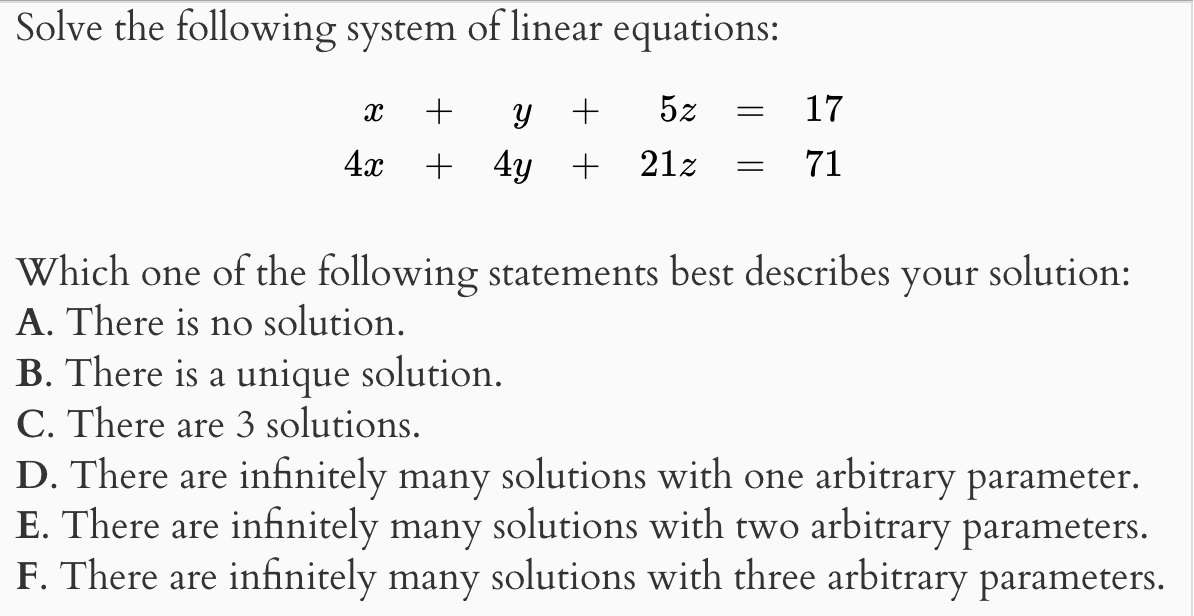 Solved Solve the following system of linear equations: | Chegg.com
