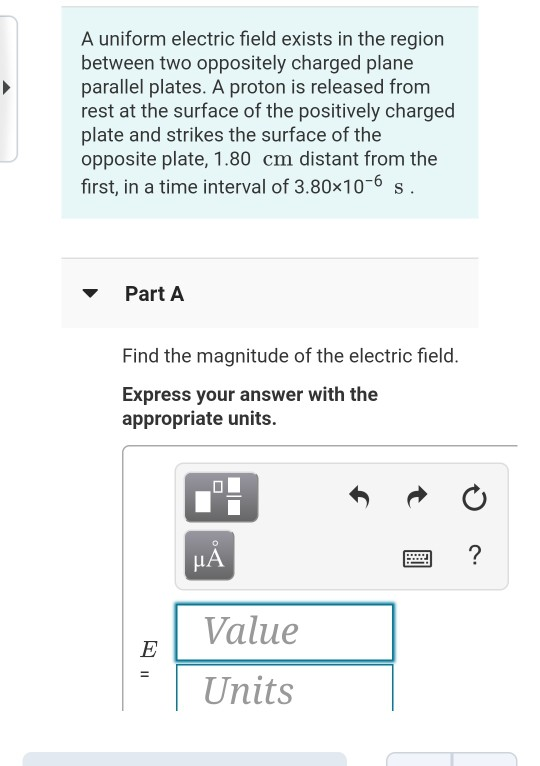 Solved A uniform electric field exists in the region between | Chegg.com