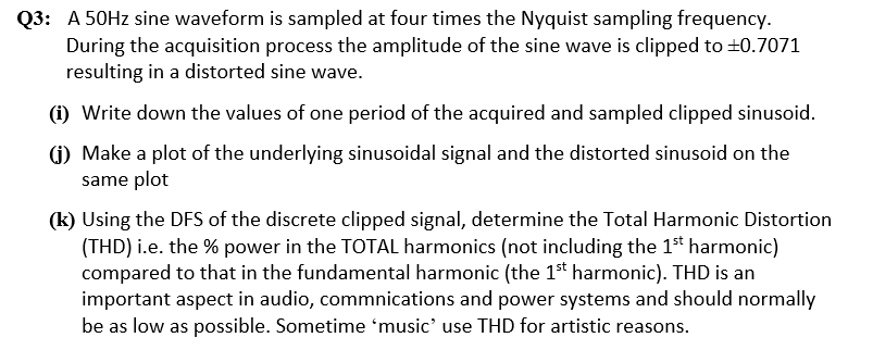 Q3: A 50Hz sine waveform is sampled at four times the | Chegg.com