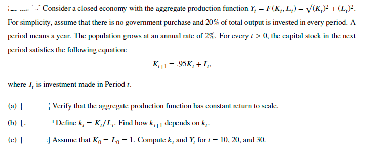 Solved Consider a closed economy with the aggregate Chegg